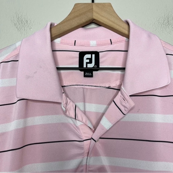 Footjoy Men Polo Shirt Large Pink Stripe Short‎ Sleeve Golf Performance Poly - Picture 11 of 11